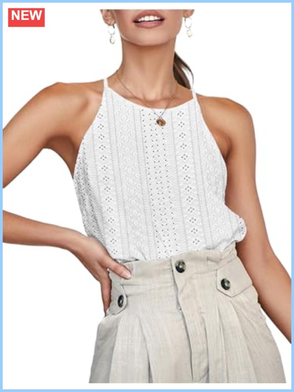 Womens Sleeveless Halter Tank Top Flowy Summer Casual Blouse